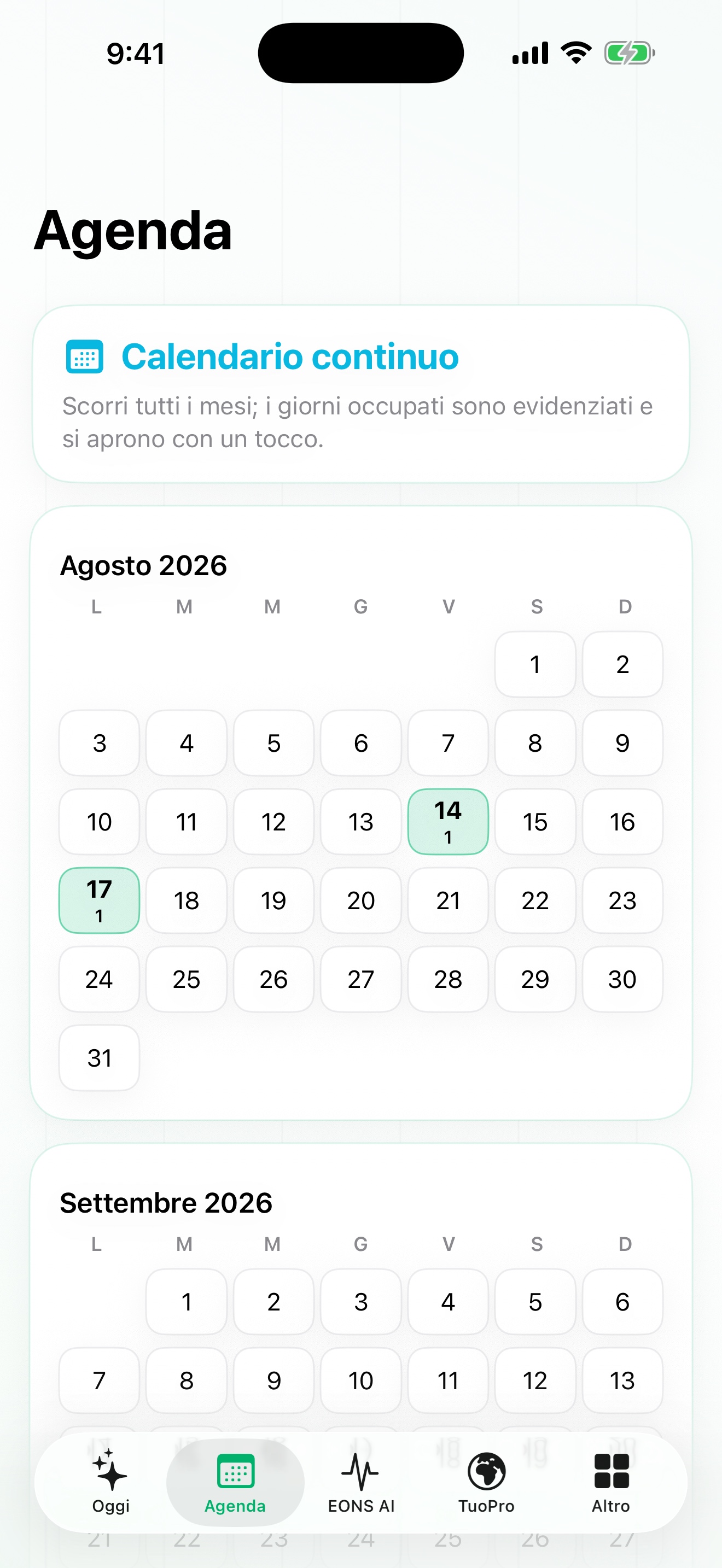 Schermata reale dell’agenda EONS